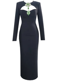 Renske Long Sleeve Crystal Detail Maxi Dress In Black