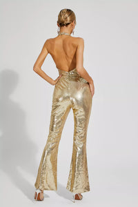 Gaspard Sequins Halter Jumpsuit In Gold