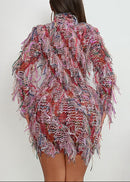 Bashar Long Sleeve Fringe Mini Dress