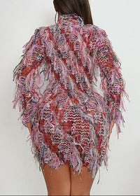 Bashar Long Sleeve Fringe Mini Dress