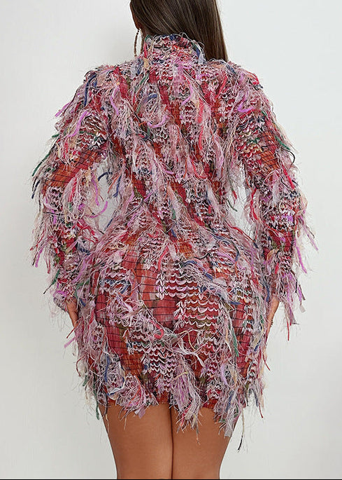 Bashar Long Sleeve Fringe Mini Dress