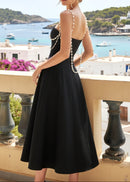 Ashur Pearl Detail A Line Midi Dress In Black