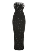 Mackie Pearl-Embellished Strapless Gown In Black