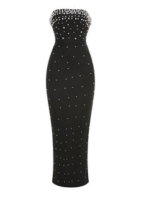 Mackie Pearl-Embellished Strapless Gown In Black