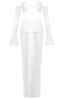 Akifumi Long Sleeve Bardot Two Piece Maxi Dress In White