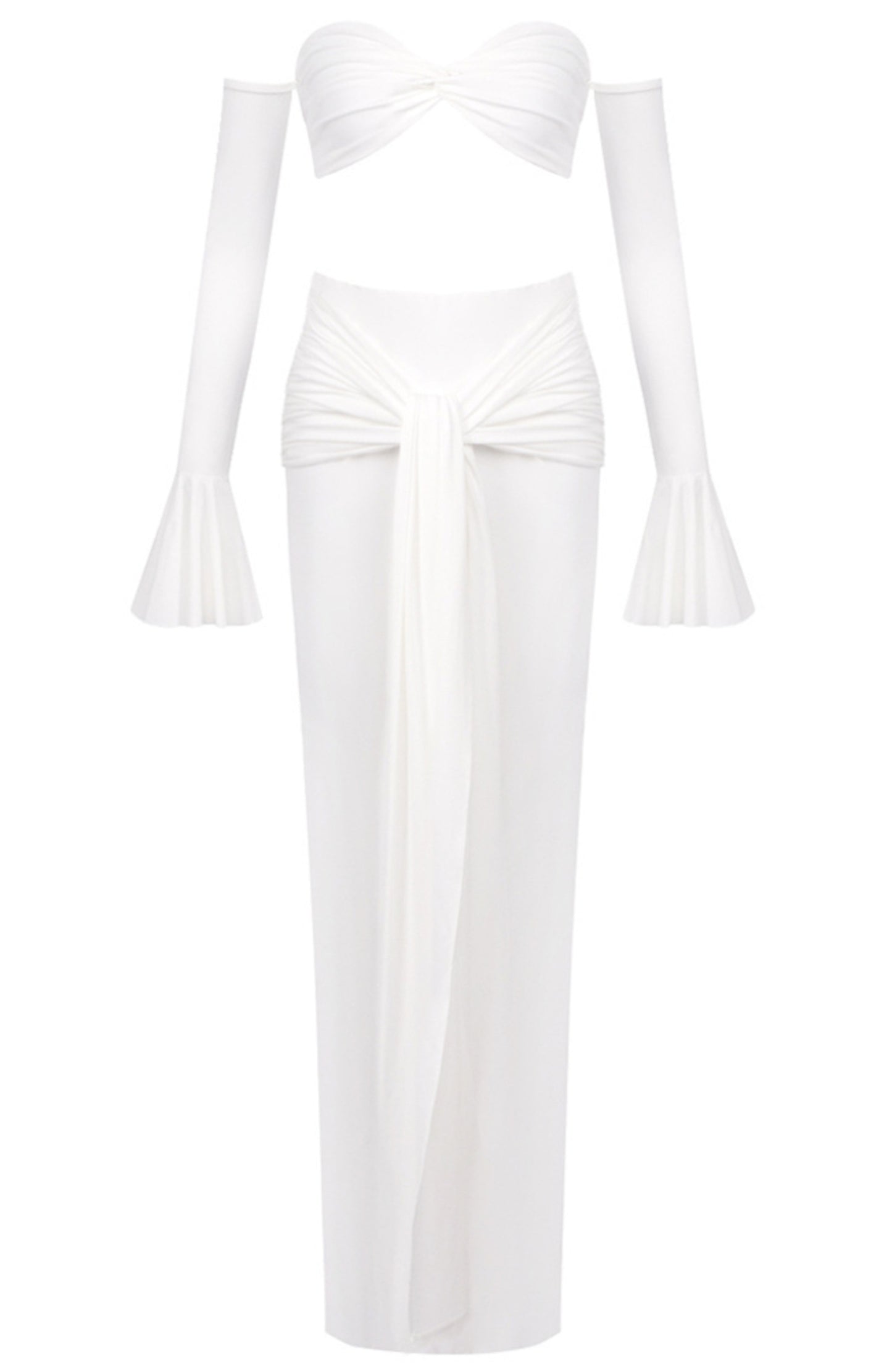 Akifumi Long Sleeve Bardot Two Piece Maxi Dress In White