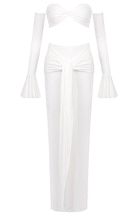 Akifumi Long Sleeve Bardot Two Piece Maxi Dress In White