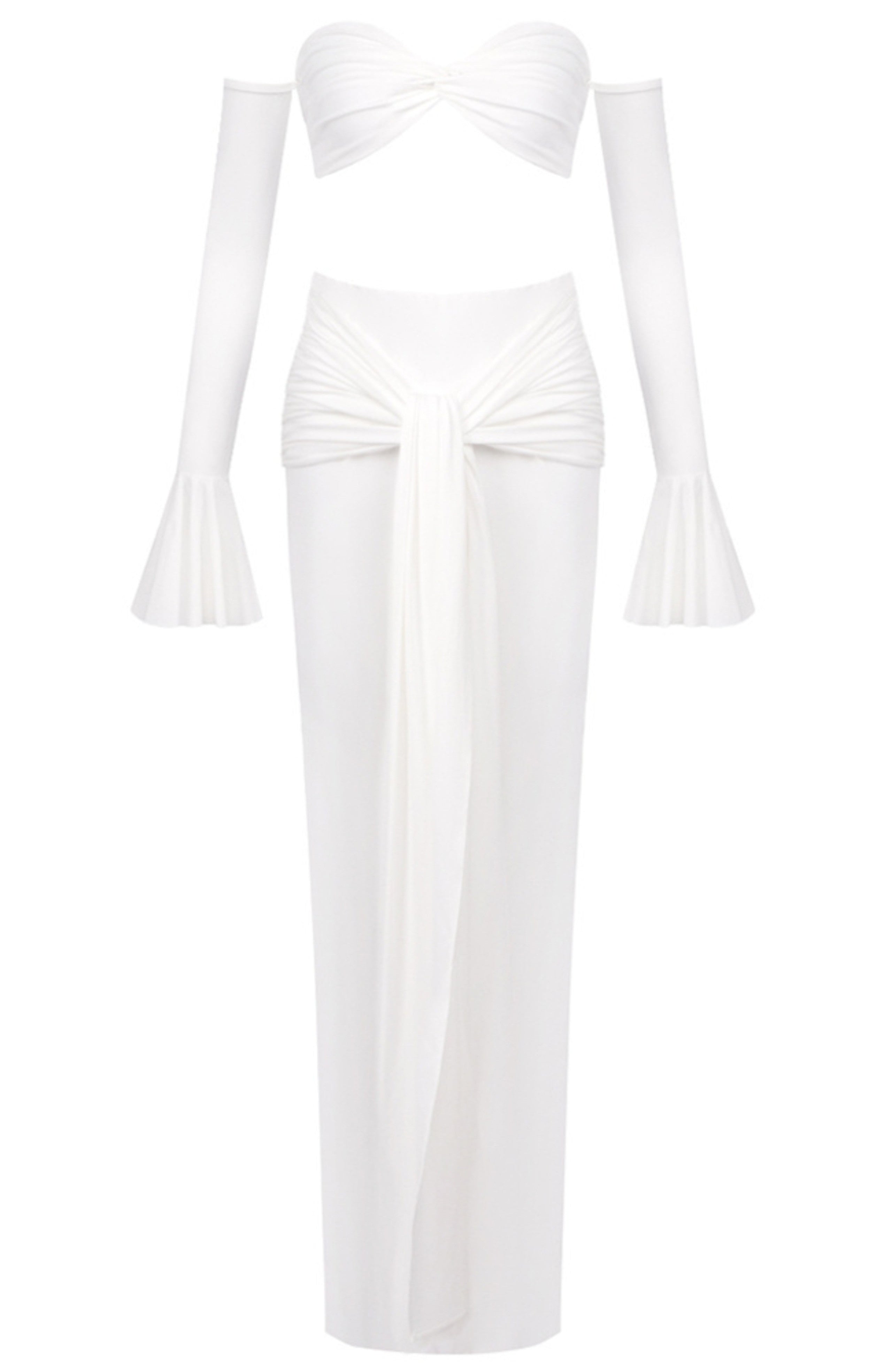 Akifumi Long Sleeve Bardot Two Piece Maxi Dress In White