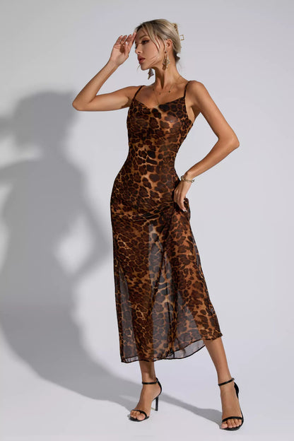 Brona Leopard Print Spaghetti Maxi Dress