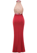 Kyxara Halter Floral Sequin Embroidered Maxi Dress In Green