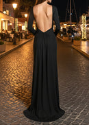 Meghyn Long Sleeve Draped Backless Maxi Dress In Black