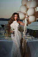 Ngendo Halter Lace Corset Maxi Dress In White