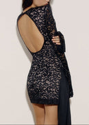 Evarian Long Sleeve Cutout Draped Mini Dress In Black