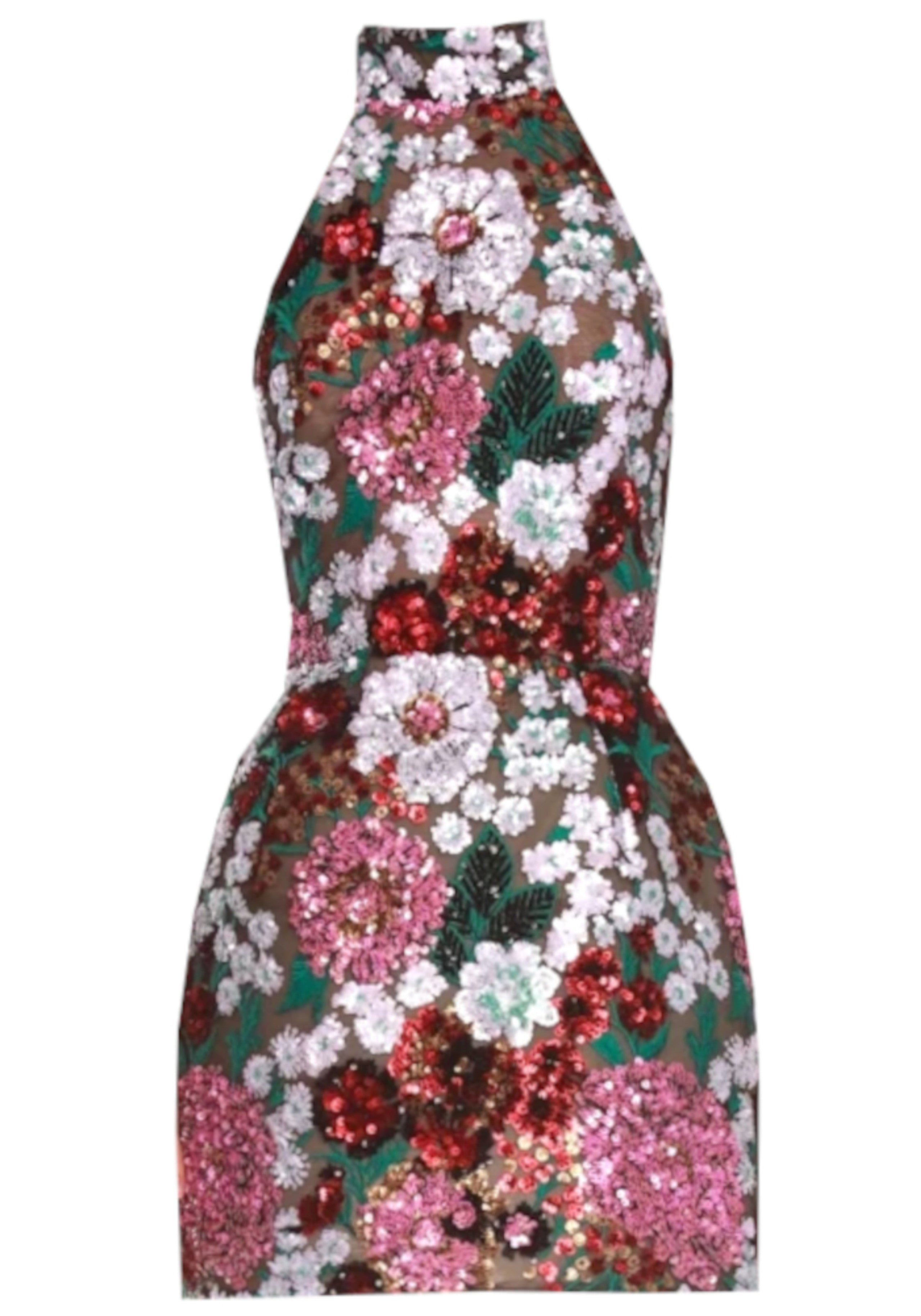 Reia Halter Sequin Floral Mini Dress