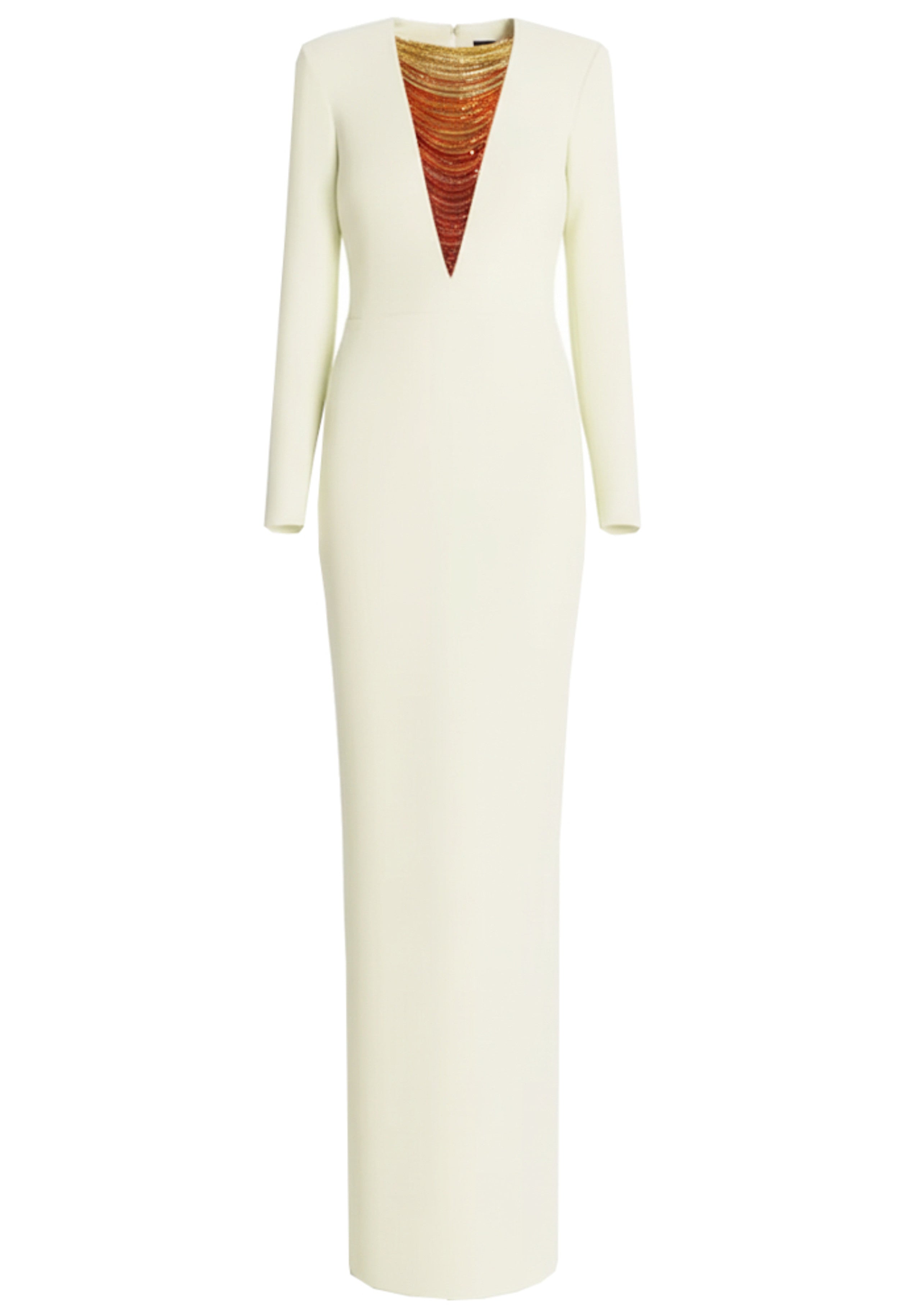 Eissa Long Sleeve Embellished Neckline Maxi Dress In Ivory