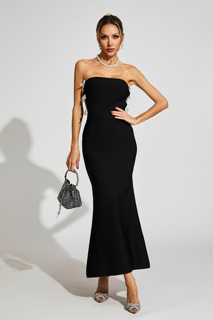 Ebrill Bow Tie Bandage Maxi Dress In Black