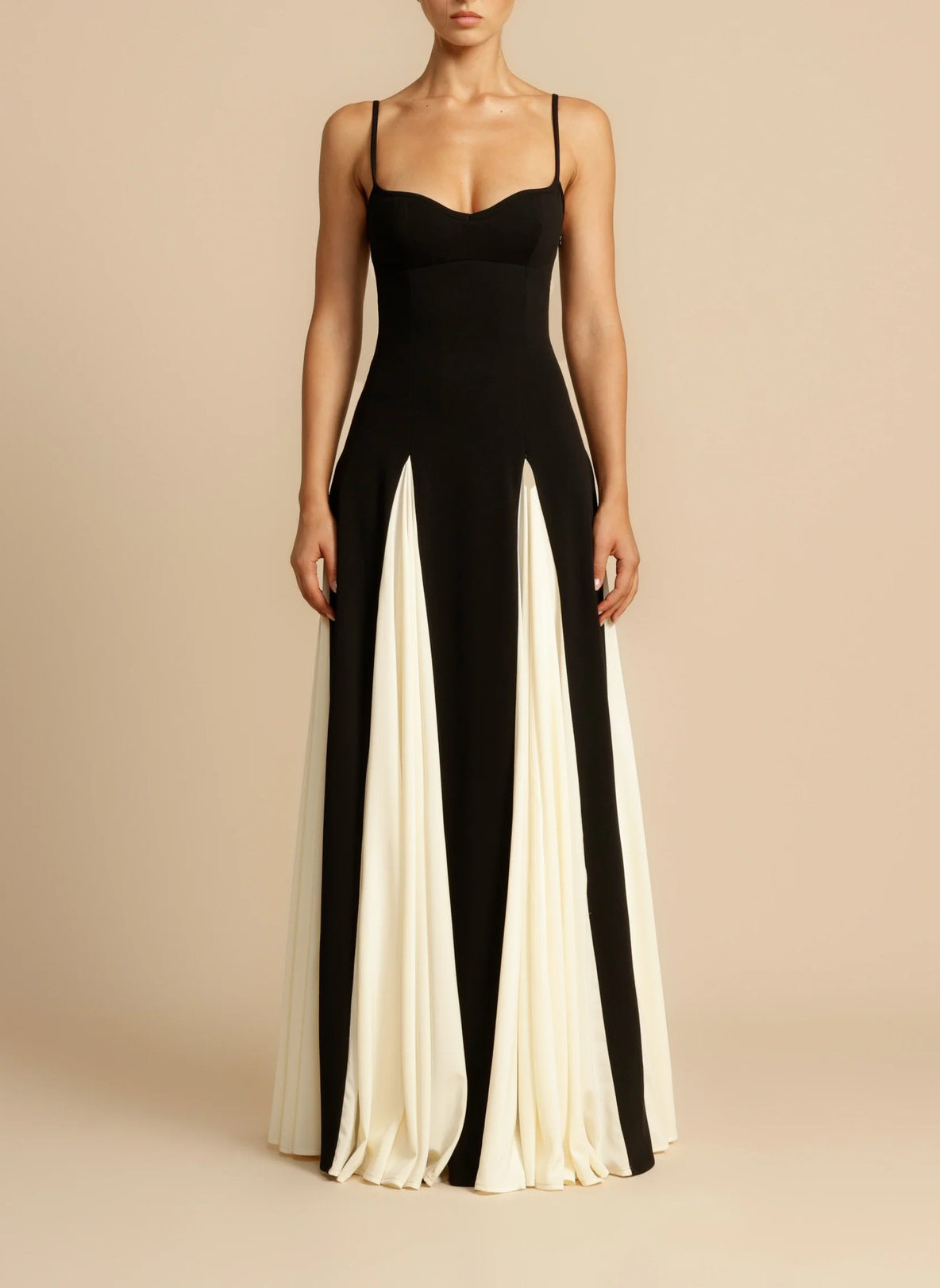 Clotilde Contrast Color Suspender Maxi Dress In Black