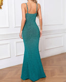 Hexara Draped Sparkly Maxi Dress In Green
