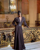 Wendie Long Sleeve Plunge V Neck Maxi Dress