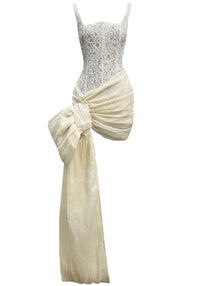 Lexine Lace Corset Bow Detail Dress In Ivory