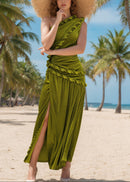 Braewyn One Shoulder Maxi Velvet Dress In Green
