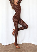 lizeth Long Sleeve Floral Bodycon Jumpsuit In Black