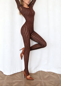 lizeth Long Sleeve Floral Bodycon Jumpsuit In Black