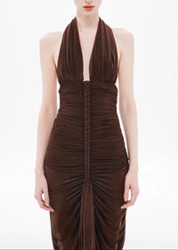 Elnyxa Halter Braid Detail Ruched Maxi Dress