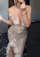 Crython Strapless Floral Sequin Maxi Dress In Nude