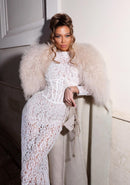 Heyren Long Sleeve Structured Lace Maxi Dress In White