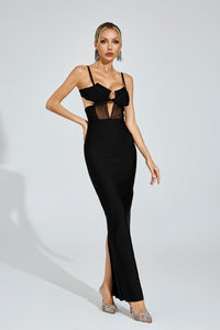 Phelia Mesh Insert Maxi Dress In Black
