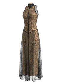 Cyalith Lace A Line Maxi Dress In Black