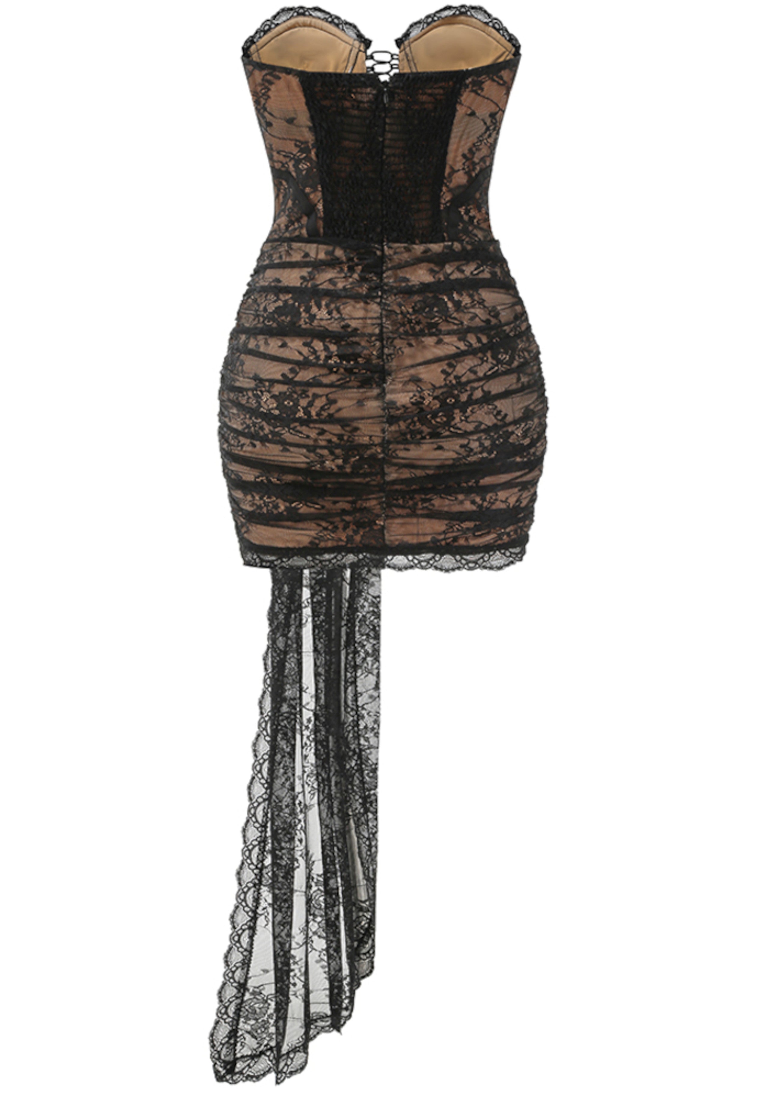 Lyvrik Strapless Draped Lace Corset Mini Dress In Black