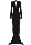 Avalee Long Sleeve Plunge V Neck Crystal Maxi Dress In Black