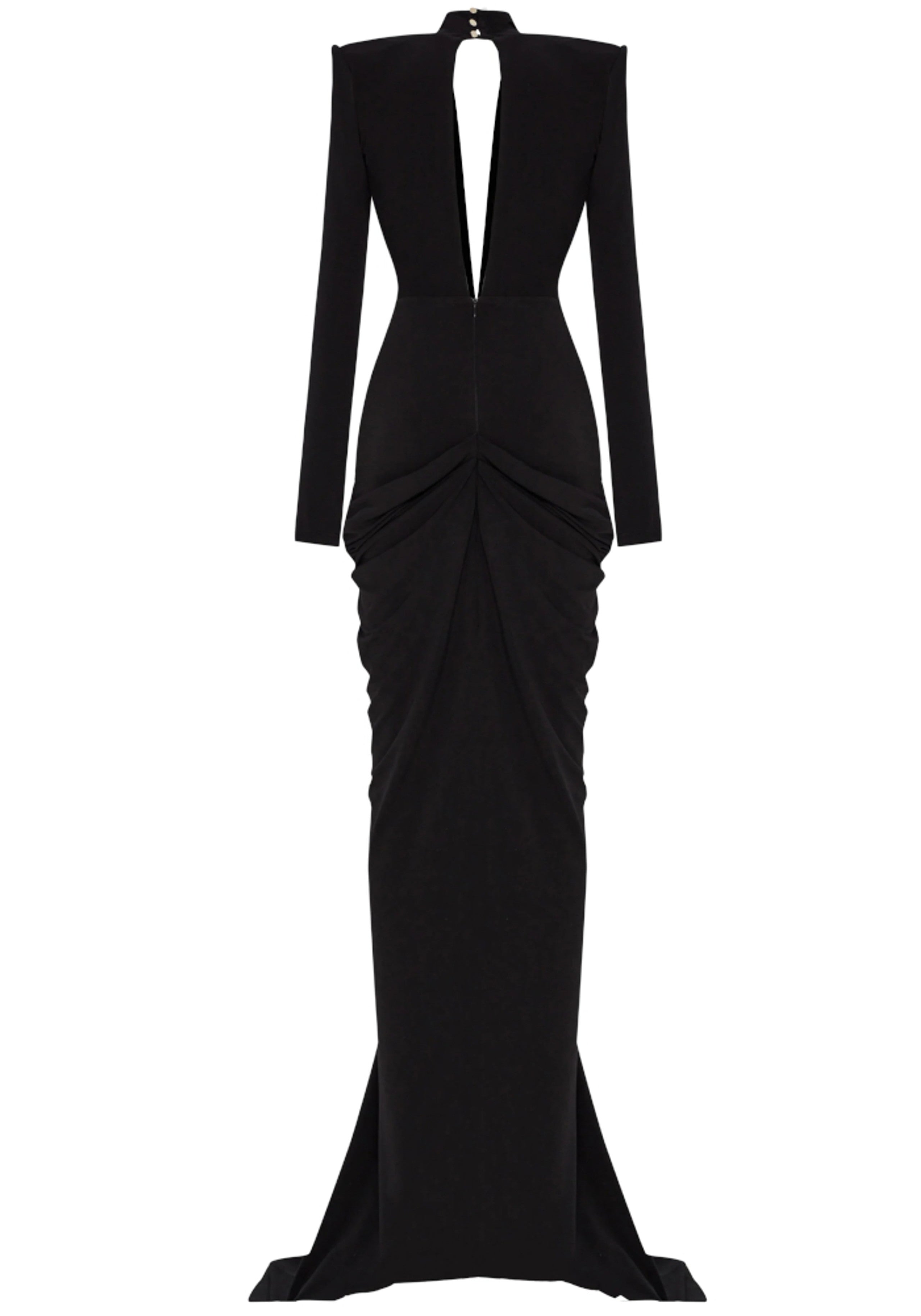 Avalee Long Sleeve Plunge V Neck Crystal Maxi Dress In Black