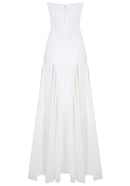 Leaundra Strapless Mesh Insert A Line Maxi Dress In White