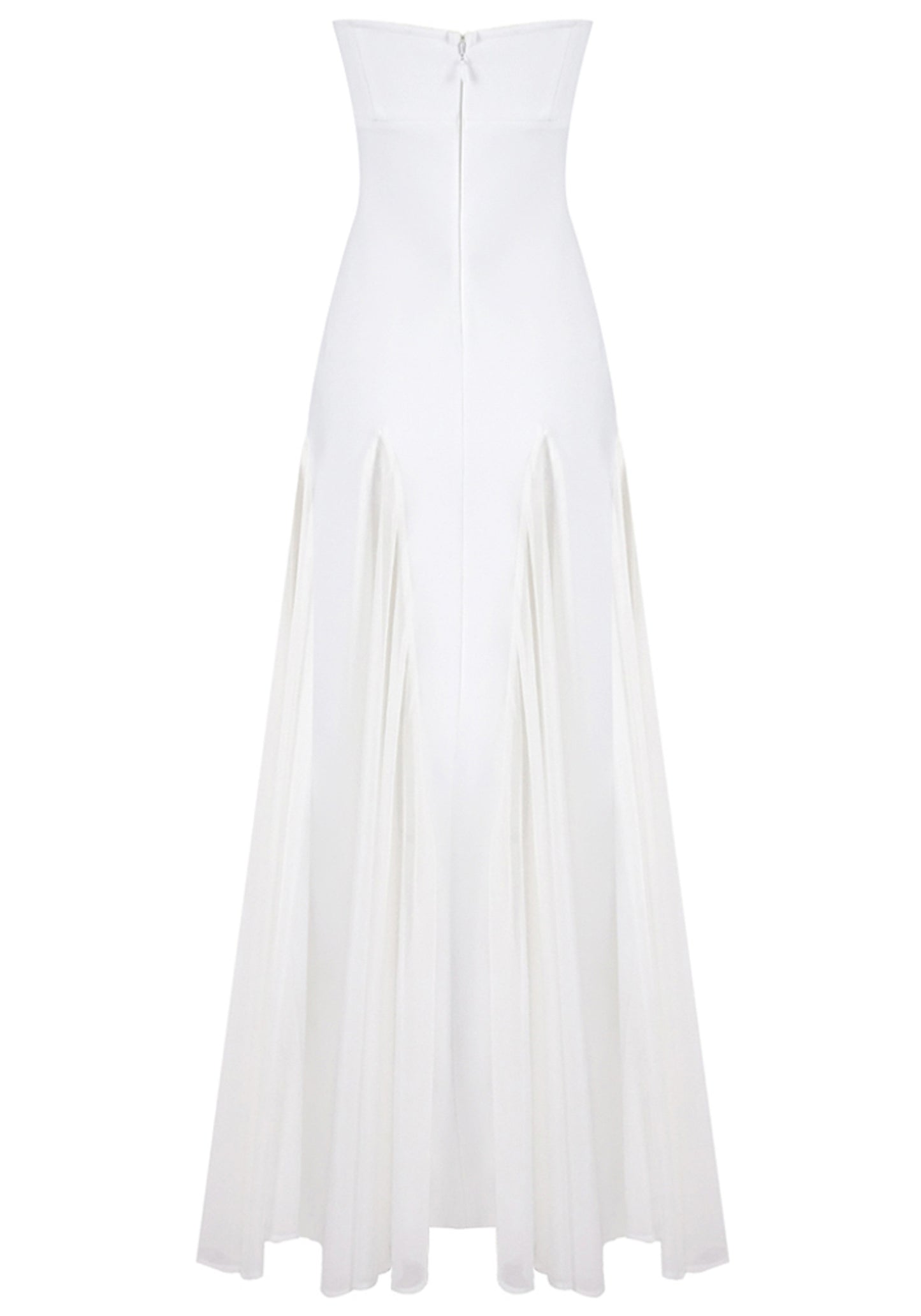 Leaundra Strapless Mesh Insert A Line Maxi Dress In White