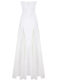 Leaundra Strapless Mesh Insert A Line Maxi Dress In White