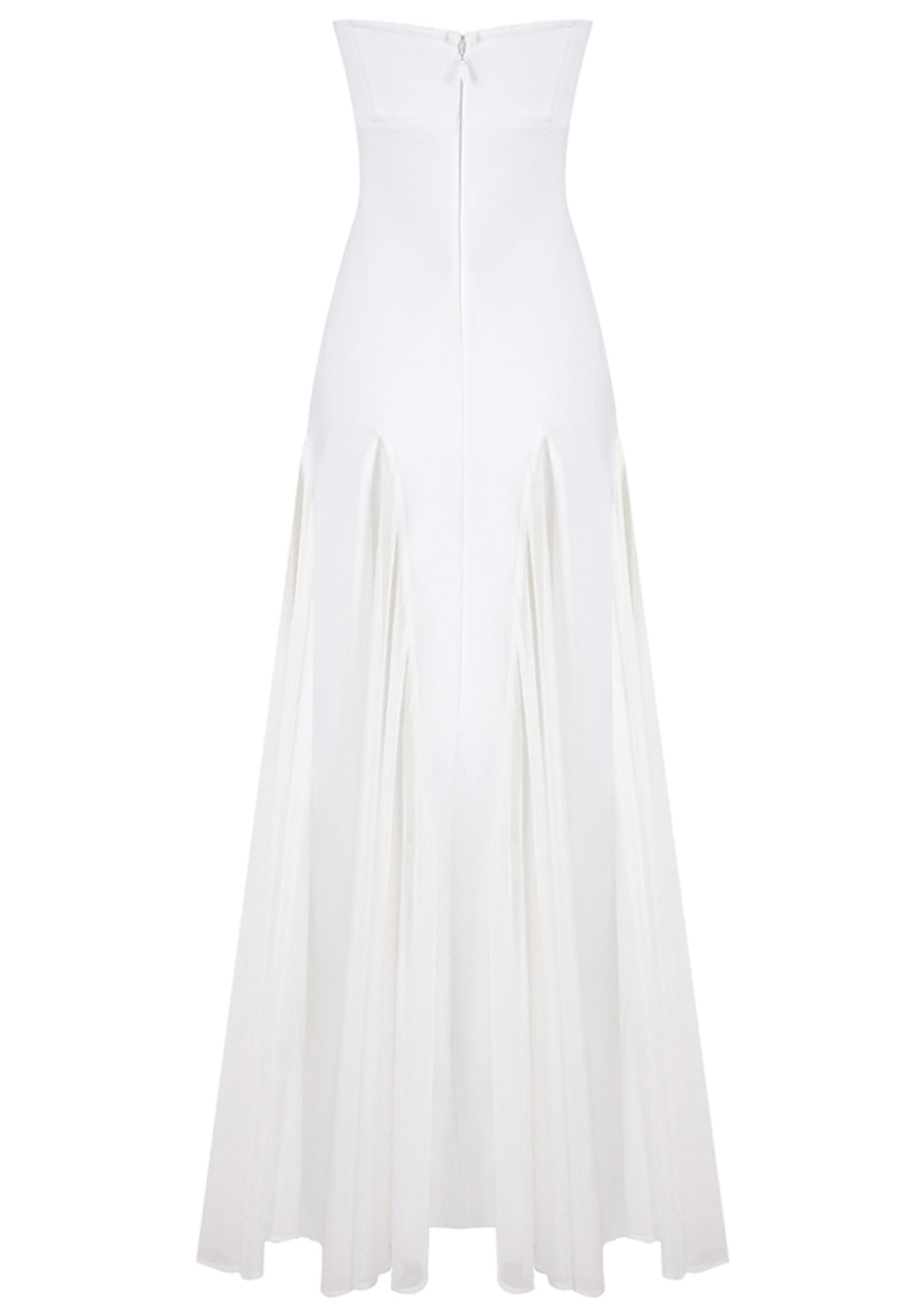 Leaundra Strapless Mesh Insert A Line Maxi Dress In White