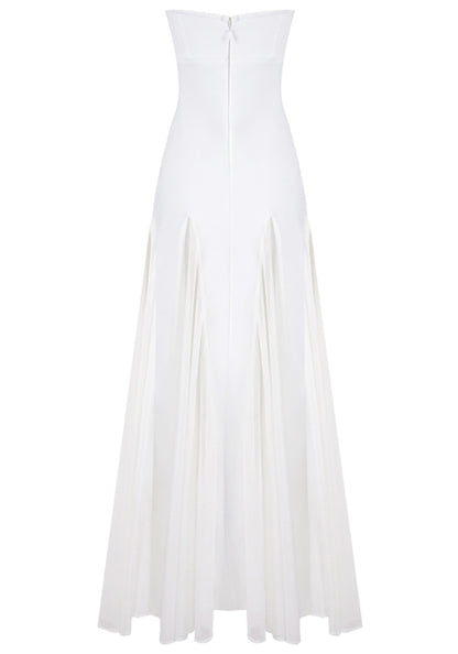 Leaundra Strapless Mesh Insert A Line Maxi Dress In White