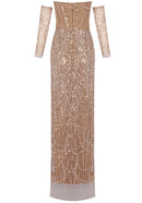 Cyvra Strapless Crystal Sequin Maxi Dress In Gold