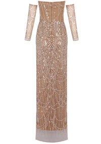 Cyvra Strapless Crystal Sequin Maxi Dress In Gold