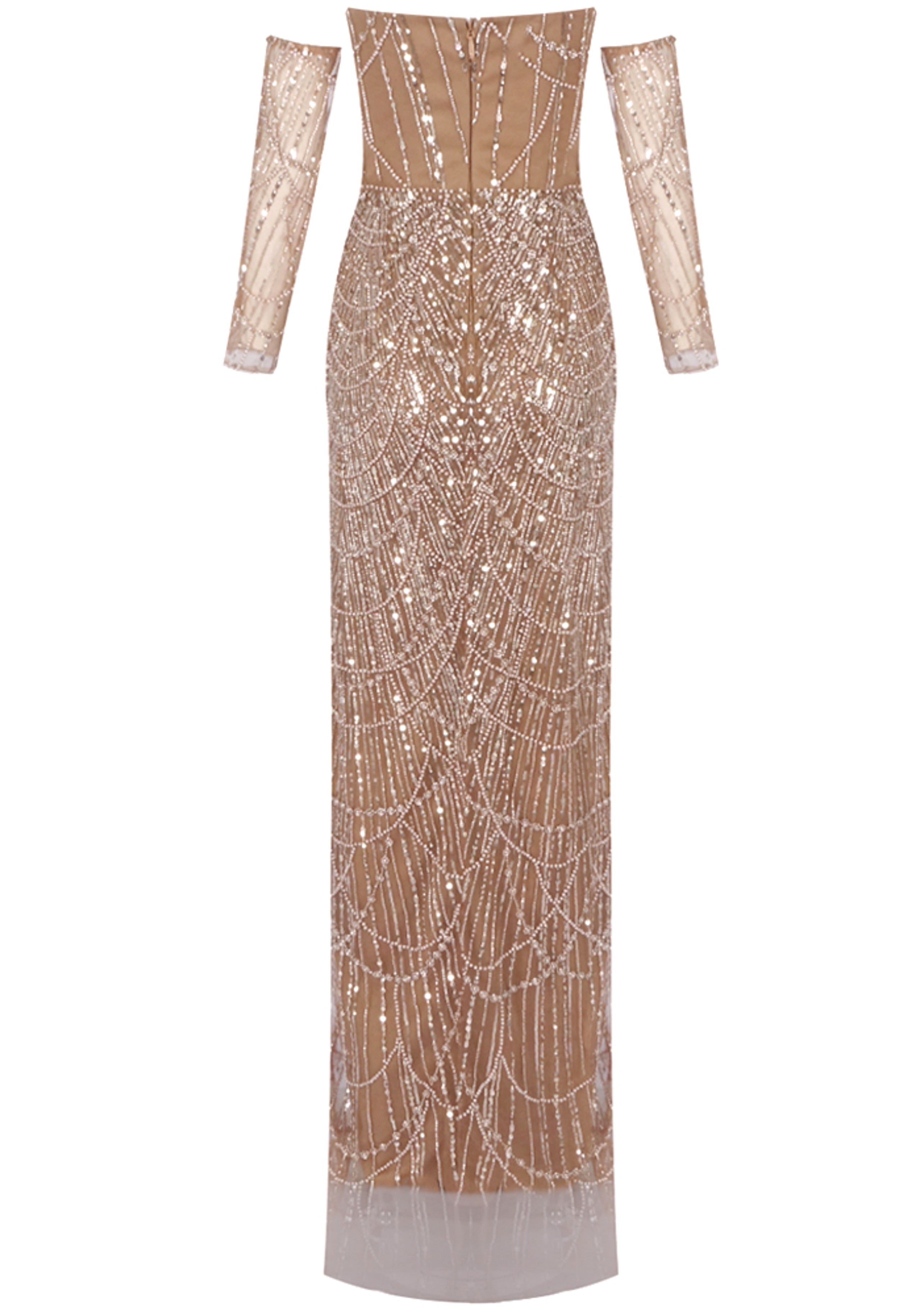 Cyvra Strapless Crystal Sequin Maxi Dress In Gold