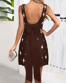 Rayner Crystal Bow Detail Backless A Line Mini Dress In Brown