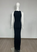 Kaleido Emerald Embellished Cutout Sleeveless Maxi Dress In Black