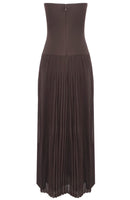 Kazra Strapless Pleated A Line Maxi Dress In Brown