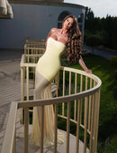 Raziela Strapless Mermaid Mesh Maxi Dress In Yellow
