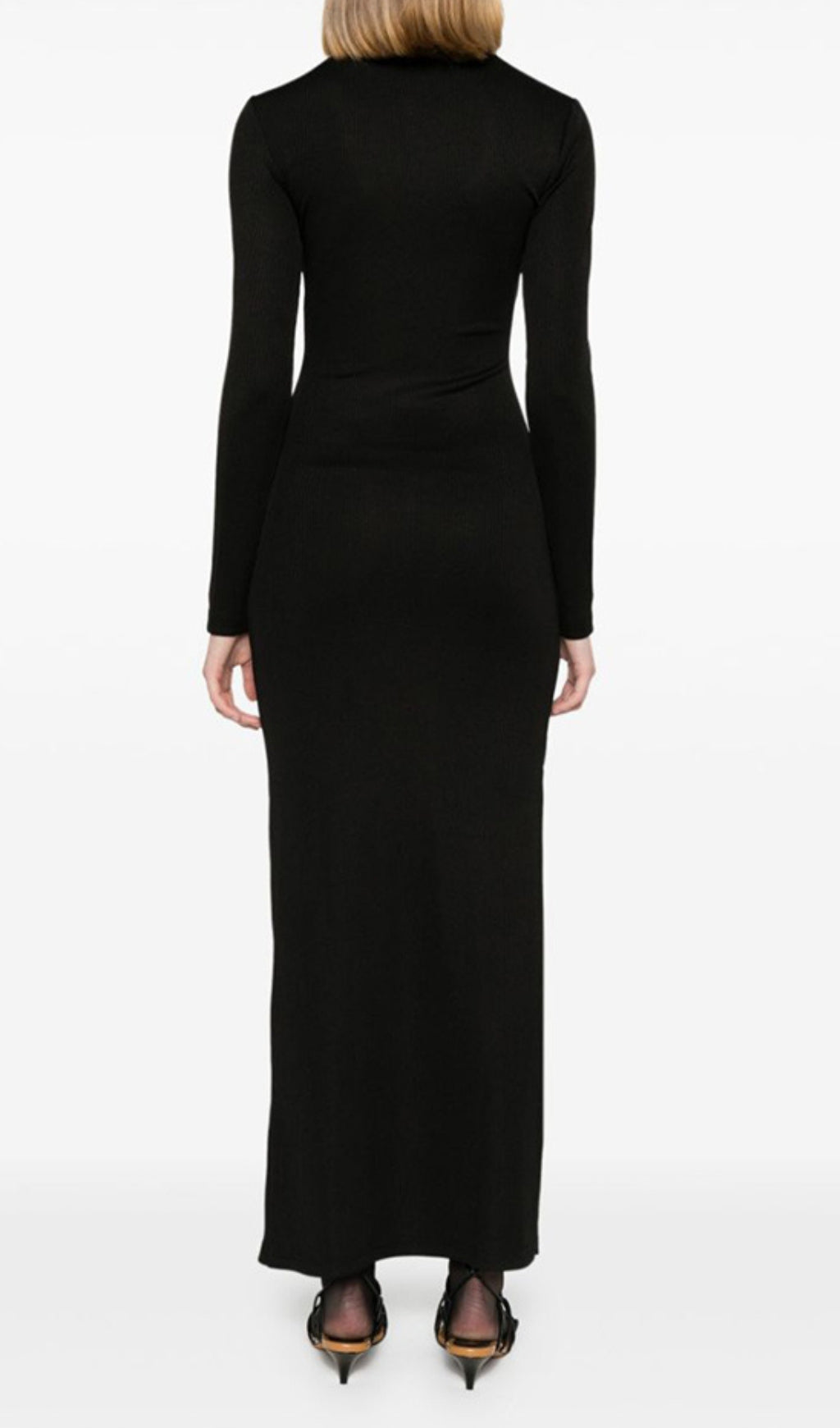 Katie Long Sleeve Cutout Ribbed Maxi Dress In Black