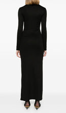 Katie Long Sleeve Cutout Ribbed Maxi Dress In Black