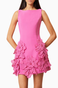 Eliava Floral Appliqué Mini Dress In Pink